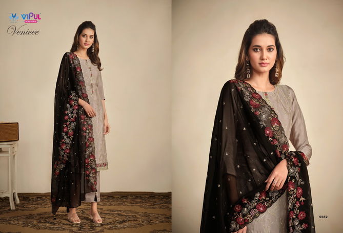 Venicee By Vipul Chinnon Embroidery Designer Salwar Suits Wholesale Price In Surat